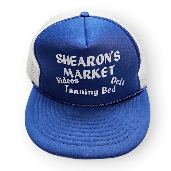 Vintage Other - Vintage 80s Trucker Hat Shearons Market Nissin Cap Hillbilly Snapback Blue White